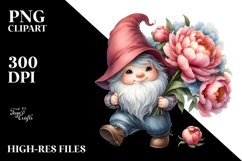 Cute Baby Gnome with Peonies PNG Product Image 2