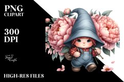 Cute Baby Gnome with Peonies PNG Product Image 2
