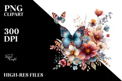 Boho Butterfly of Spring Flowers, Transparent PNG Product Image 2