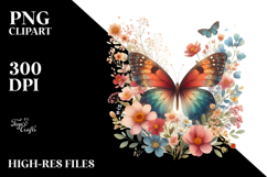 Boho Butterfly of Spring Flowers, Transparent PNG Product Image 2