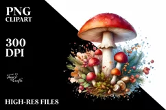 Detailed Mushroom Watercolor Splash PNG Product Image 1