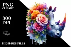 Artistic Watercolor Vibrant Rhino Clipart Product Image 3