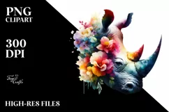 Vibrant Watercolor Artistic Rhino Clipart Product Image 1