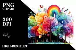 Vibrant Rainbow Trees Watercolor PNG Product Image 3