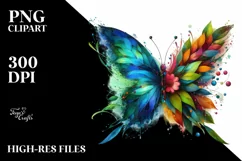 Vibrant Butterfly with Flowers, PNG Product Image 3