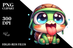 Watercolor Turtle with Tongue-Out Face PNG Product Image 2