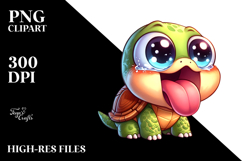 Watercolor Turtle with Tongue-Out Face PNG Product Image 2