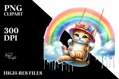 Colorful Baby Cat Swinging from Rainbow | Sublimation Product Image 1