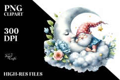 Whimsical Baby Gnome Sleeping on Moon PNG Product Image 2