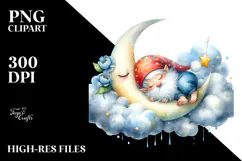 Whimsical Baby Gnome Sleeping on Moon PNG Product Image 2