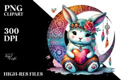 Colorful Boho Rabbit on Moon with Heart PNG Product Image 2