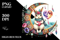 Colorful Boho Rabbit on Moon with Heart PNG Product Image 2