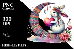 Colorful Boho Rabbit on Moon with Heart PNG Product Image 2