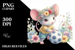 Cute Baby Mouse Playing Handball with Flowers | Sublimation Product Image 3