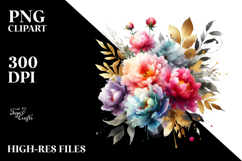 Abstract Colorfull Bouquet Gold Foil | Sublimation | Clipart Product Image 2