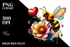 Adorned Bee on Flower with Heart PNG Product Image 2