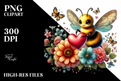 Adorned Bee on Flower with Heart PNG Product Image 2