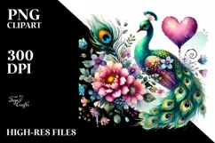 Colorful Boho Peacock Holding a Heart PNG Product Image 2