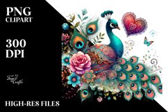 Colorful Boho Peacock on Flower with Heart PNG Product Image 2