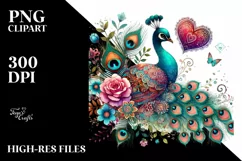 Colorful Boho Peacock on Flower with Heart PNG Product Image 2