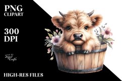 Cute Baby Highland Cow with Flowers PNG Product Image 1