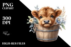 Cute Baby Highland Cow with Flowers PNG Product Image 3