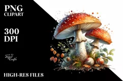 Detailed Mushroom Watercolor Splash PNG Product Image 1