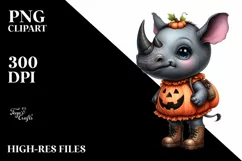 dressed Baby Rhino Halloween | Watercolor Clipart Product Image 1