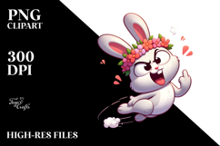 Goofy Rabbit with Flower Crown, Transparent PNG Product Image 2