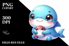 Colorful Baby Shark Cuddling | Sublimation | Clipart Product Image 1
