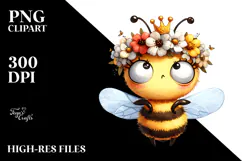 Cute Cartoon Bee with Flower Crown PNG Product Image 2