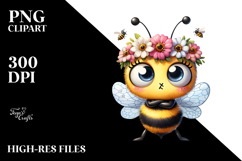 Cute Cartoon Bee with Flower Crown PNG Product Image 2