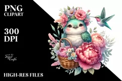 Cute Baby Hummingbird with Peonies | Clipart Product Image 3