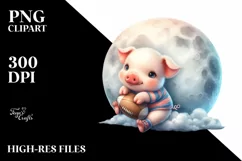 Cute Baby Pig Playing Rugby on Moon | Clipart Product Image 3