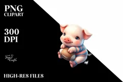 Cute Baby Pig Playing Rugby on Moon | Sublimation Clipart Product Image 3
