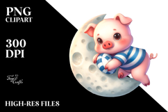 Cute Baby Pig Playing Rugby on Moon | Clipart Product Image 2