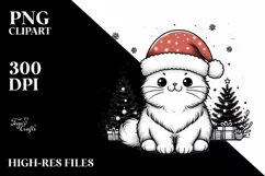 Watercolor Cat with Santa Hat, Transparent PNG Product Image 3