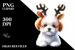 Bichon Frise with Reindeer Horns, Transparent PNG Product Image 3