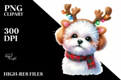 Bichon Frise with Reindeer Horns, Transparent PNG Product Image 1