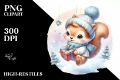 Baby Squirrel with Winter Snowflakes PNG Product Image 3