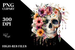 Boho Skull of Spring Flowers, Transparent PNG Product Image 2