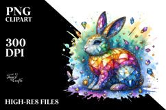 Vibrant Diamond Bunny on Splashy Background PNG Product Image 2