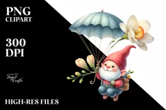 Watercolor Cheerful Gnome Parachute Clipart Product Image 3