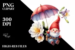 Watercolor Cheerful Gnome Parachute Clipart Product Image 1