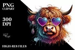 Highland Calf with Heart Shaped Sunglasses PNG Product Image 2