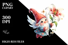 Cute Gnome Falling in Air with Lily | Clipart Product Image 1