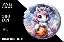 Watercolor Unicorn Basketball Moon Clipart Product Image 3