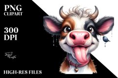 tongue Cow Portrait | Watercolor Clipart Product Image 3