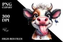 tongue Cow Portrait | Watercolor Clipart Product Image 3