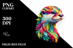 Vibrant Otter with Plant Leaves, PNG Product Image 3